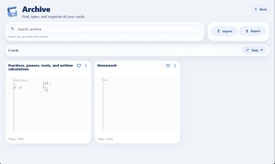 The MathIt archive with search and sorting