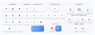 The MathIt maths panel: eight sections of keys